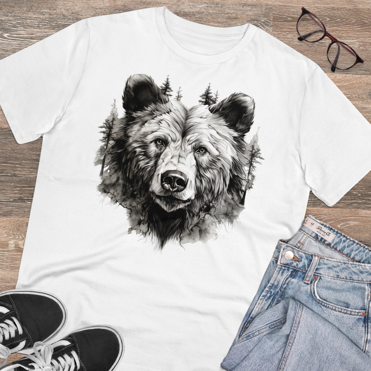 100% Organic Cotton T-shirt - Wild Design - Bear Mix With Nature - Unisex