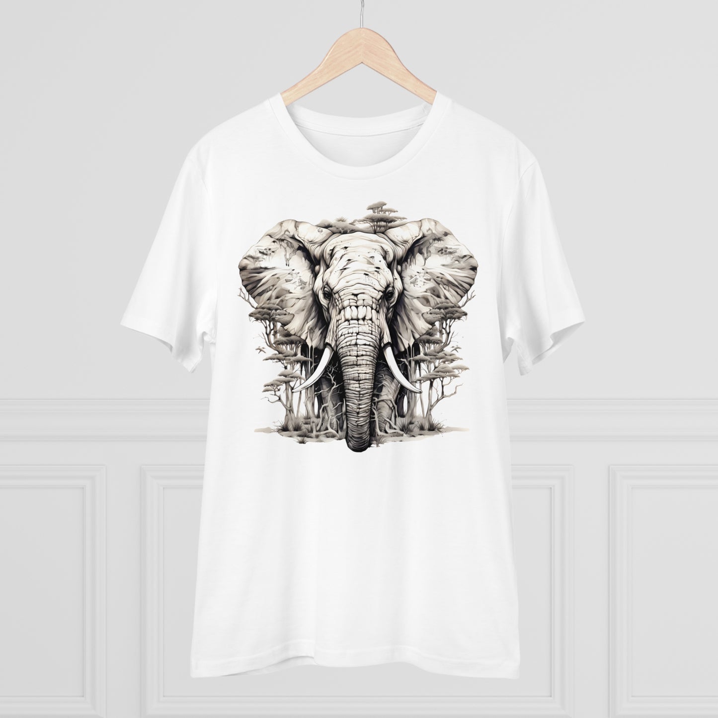 100% Organic Cotton T-shirt - Wild Design - Elephant Mix With Nature - Unisex