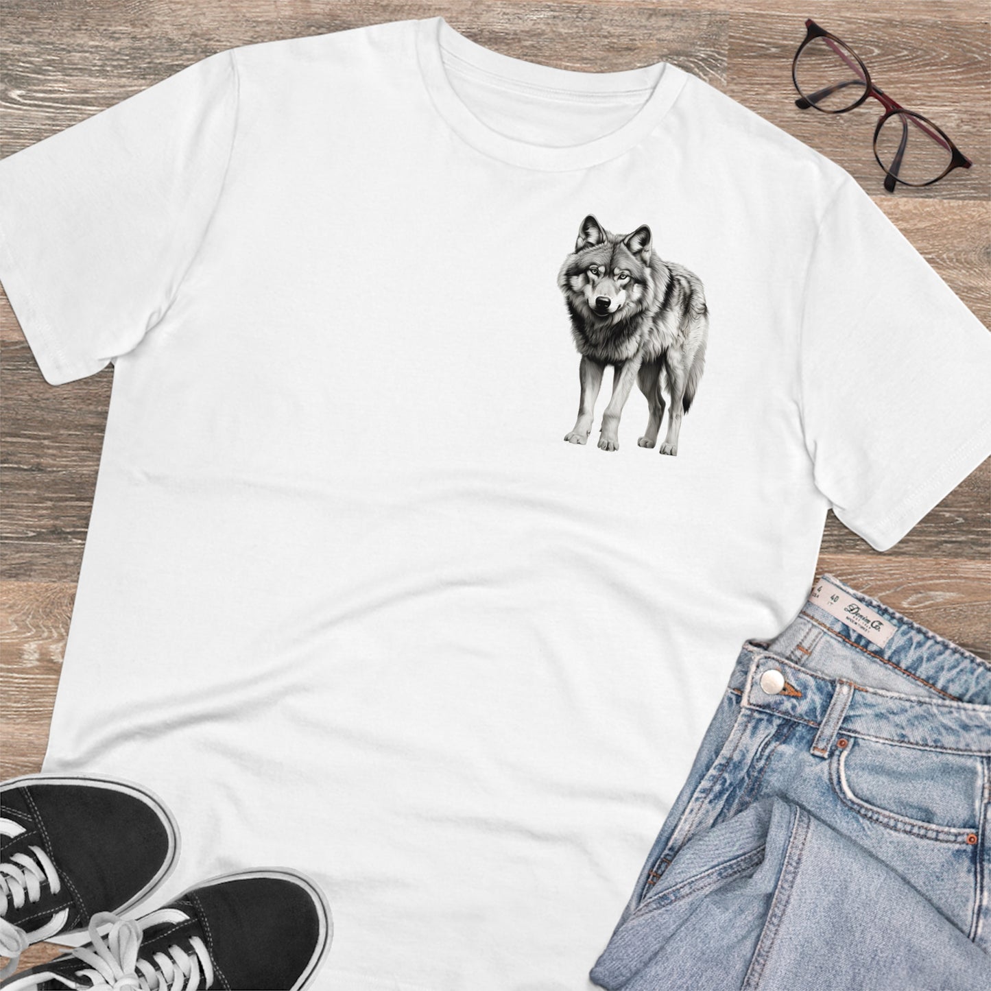 100% Organic Cotton T-shirt - Realistic Design - Wolf - Unisex