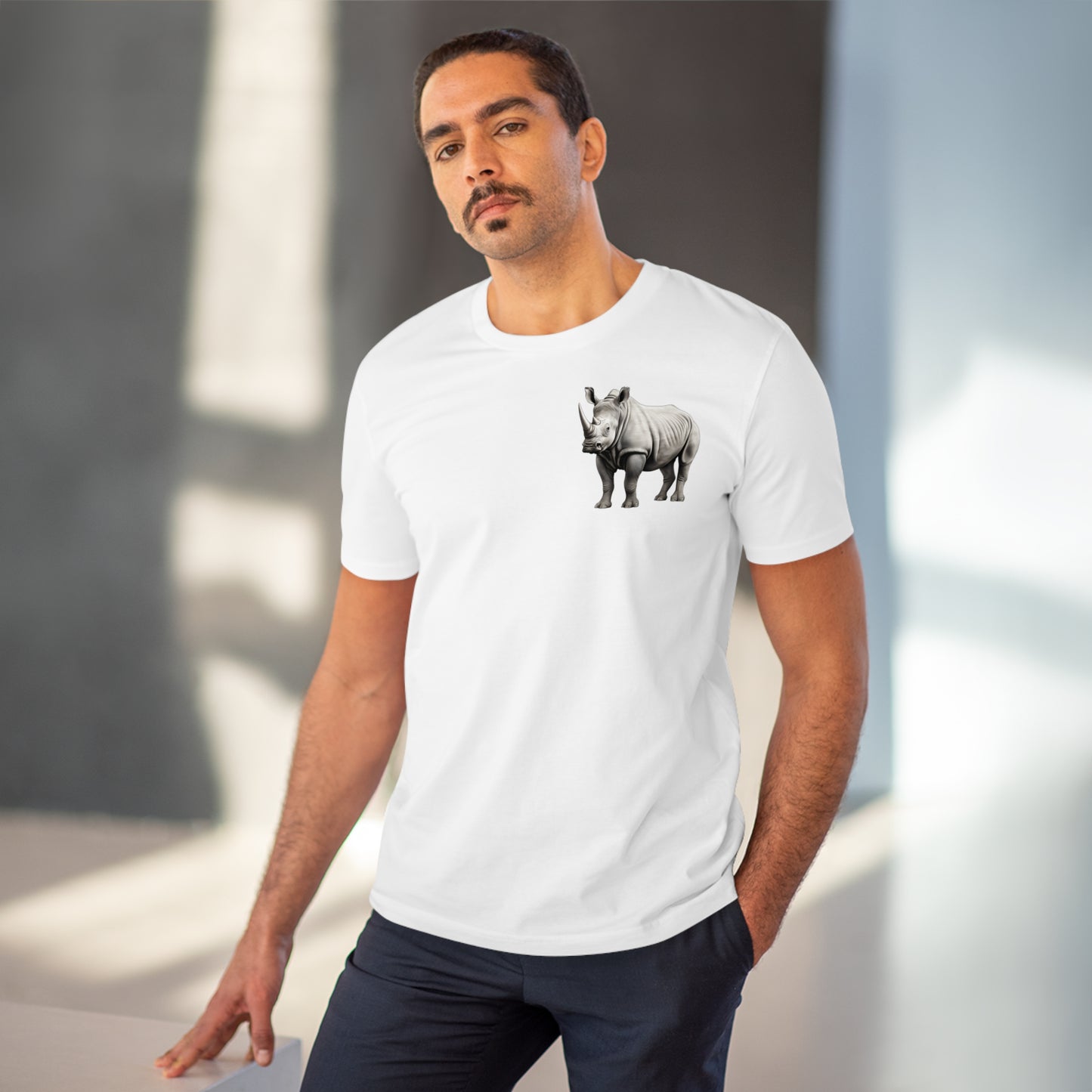 100% Organic Cotton T-shirt - Realistic Design - Rhino - Unisex