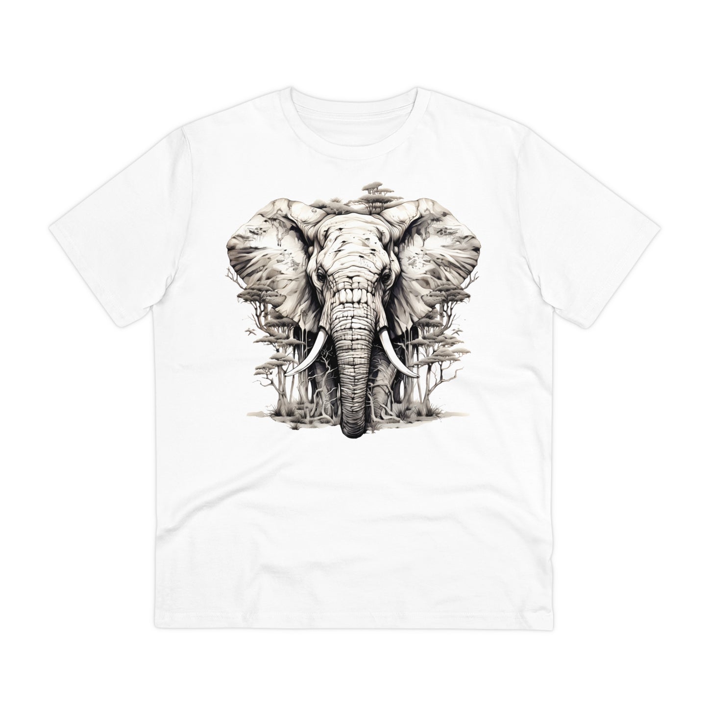 100% Organic Cotton T-shirt - Wild Design - Elephant Mix With Nature - Unisex