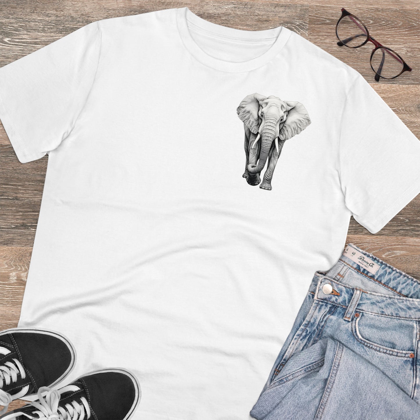 100% Organic Cotton T-shirt - Realistic Design - Elephant - Unisex