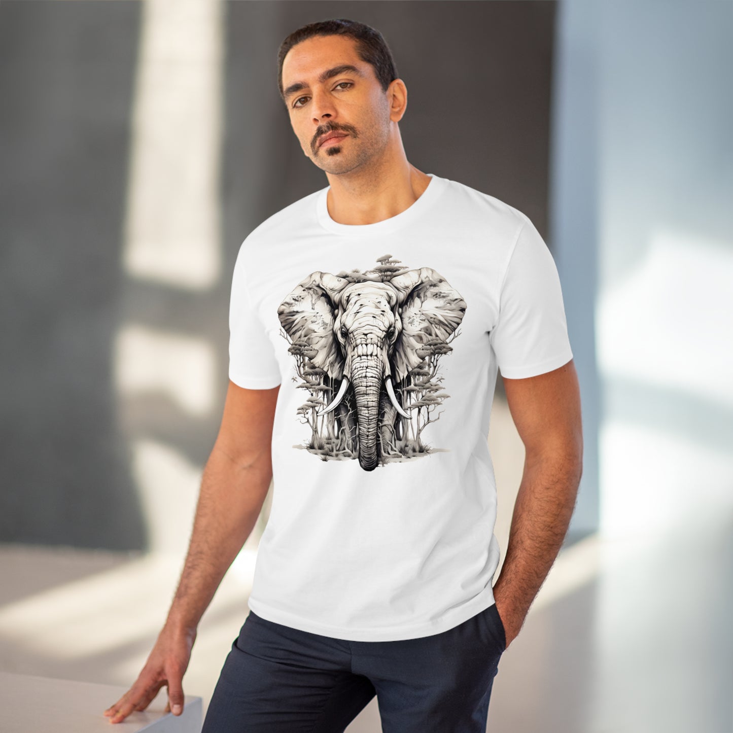 100% Organic Cotton T-shirt - Wild Design - Elephant Mix With Nature - Unisex