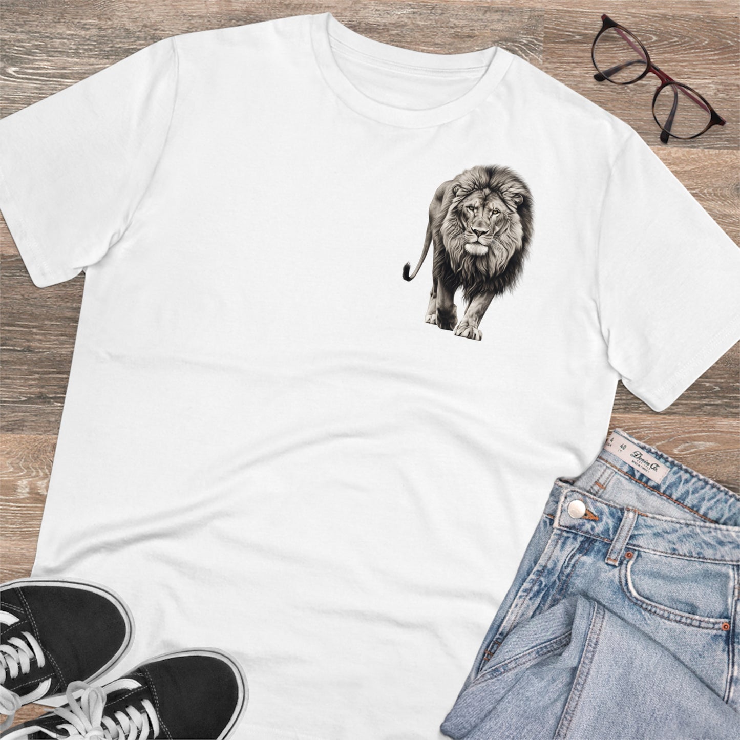 100% Organic Cotton T-shirt - Realistic Design - Lion - Unisex