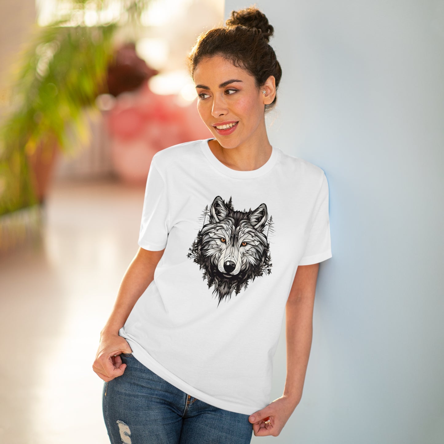 100% Organic Cotton T-shirt - Wild Design - Wolf Mix With Nature - Unisex