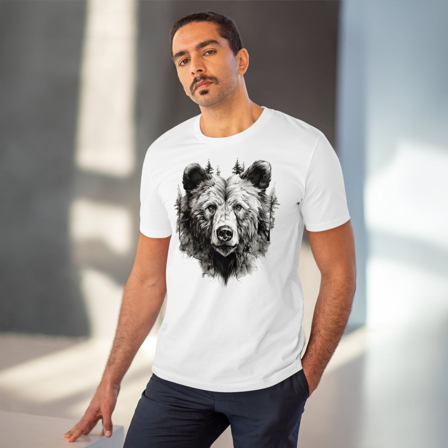 100% Organic Cotton T-shirt - Wild Design - Bear Mix With Nature - Unisex