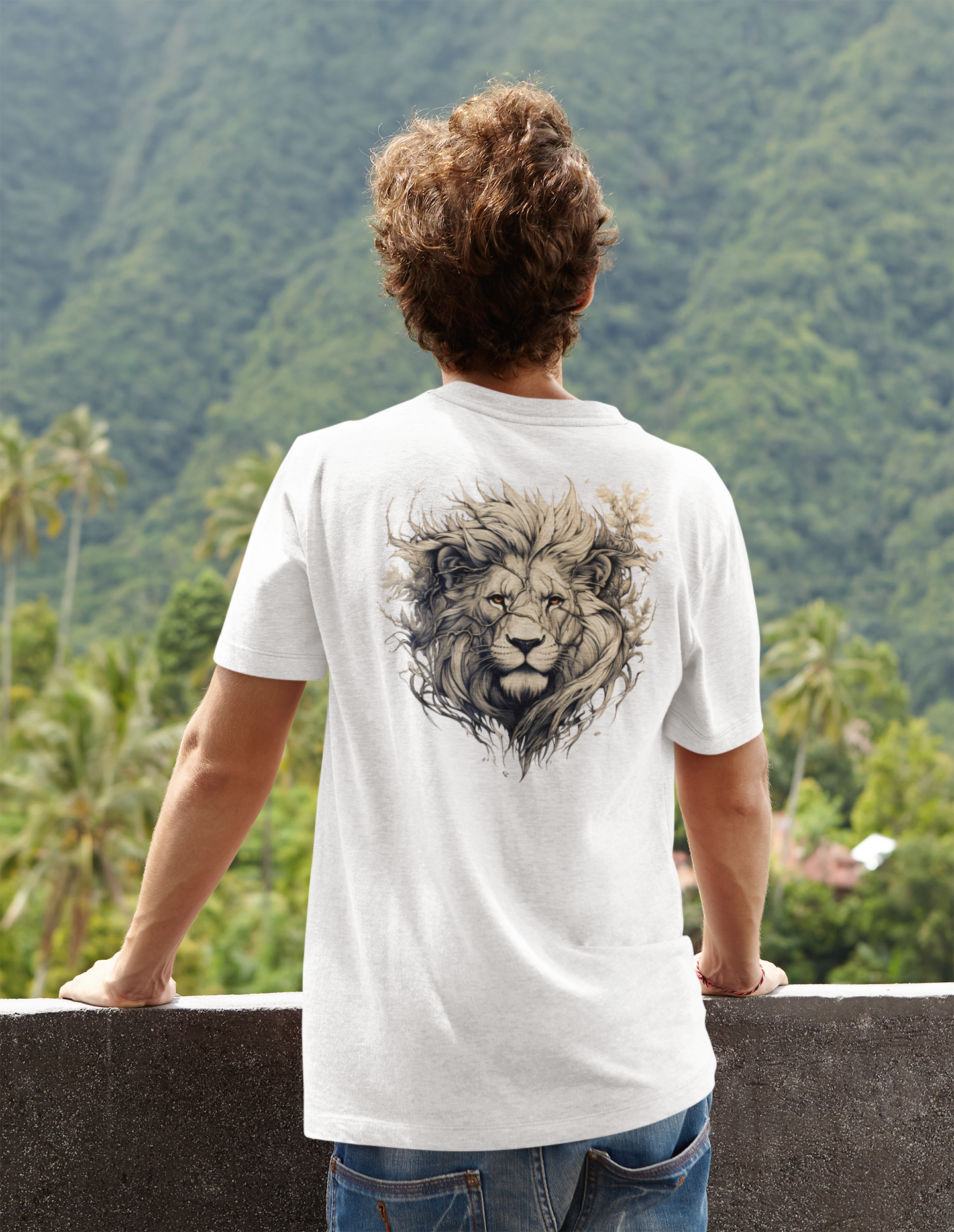 100% Organic Cotton T-shirt - Wild Design - Lion Mix With Nature - Unisex