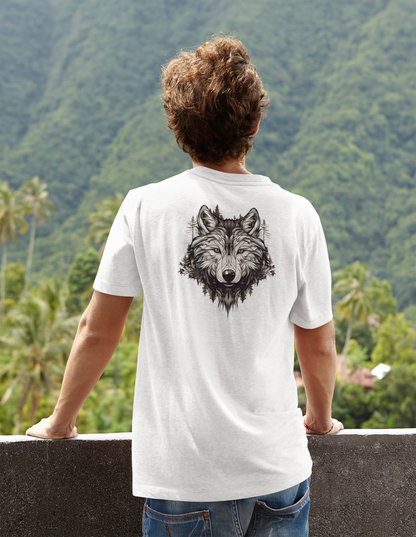 100% Organic Cotton T-shirt - Wild Design - Wolf Mix With Nature - Unisex