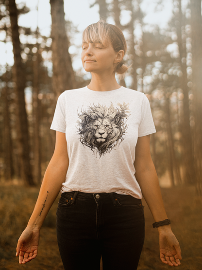 100% Organic Cotton T-shirt - Wild Design - Lion Mix With Nature - Unisex