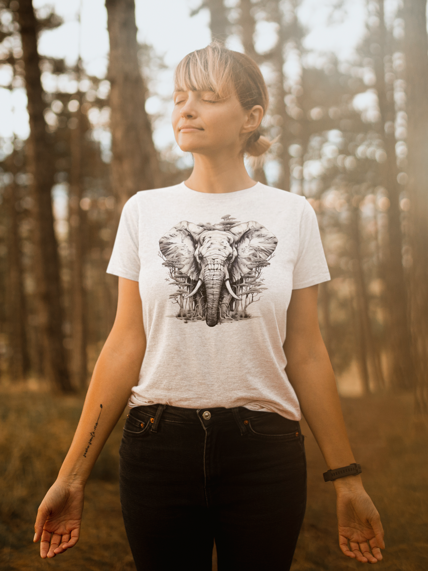 100% Organic Cotton T-shirt - Wild Design - Elephant Mix With Nature - Unisex