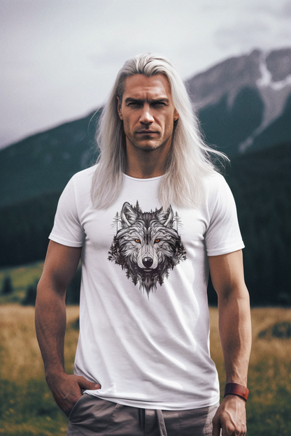 100% Organic Cotton T-shirt - Wild Design - Wolf Mix With Nature - Unisex