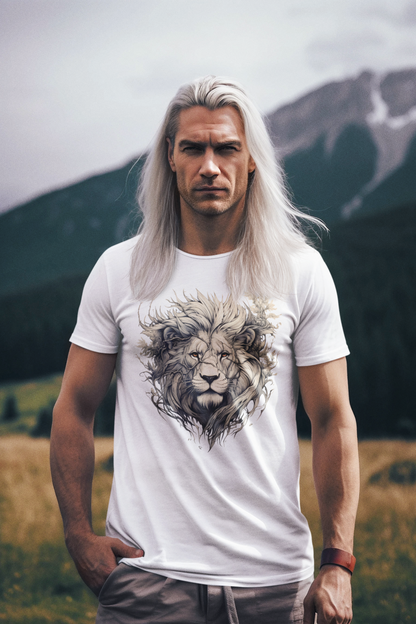 100% Organic Cotton T-shirt - Wild Design - Lion Mix With Nature - Unisex