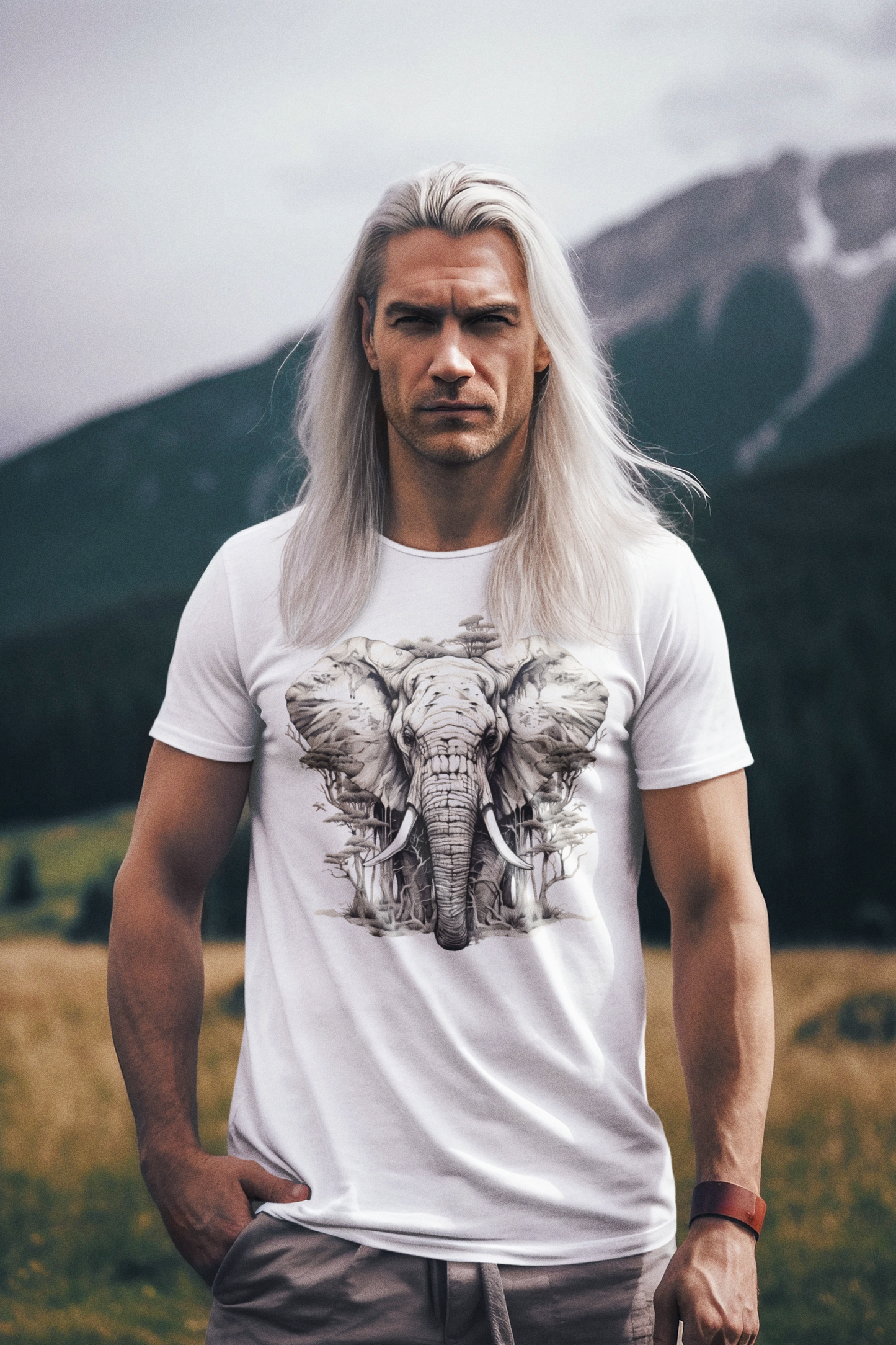 100% Organic Cotton T-shirt - Wild Design - Elephant Mix With Nature - Unisex