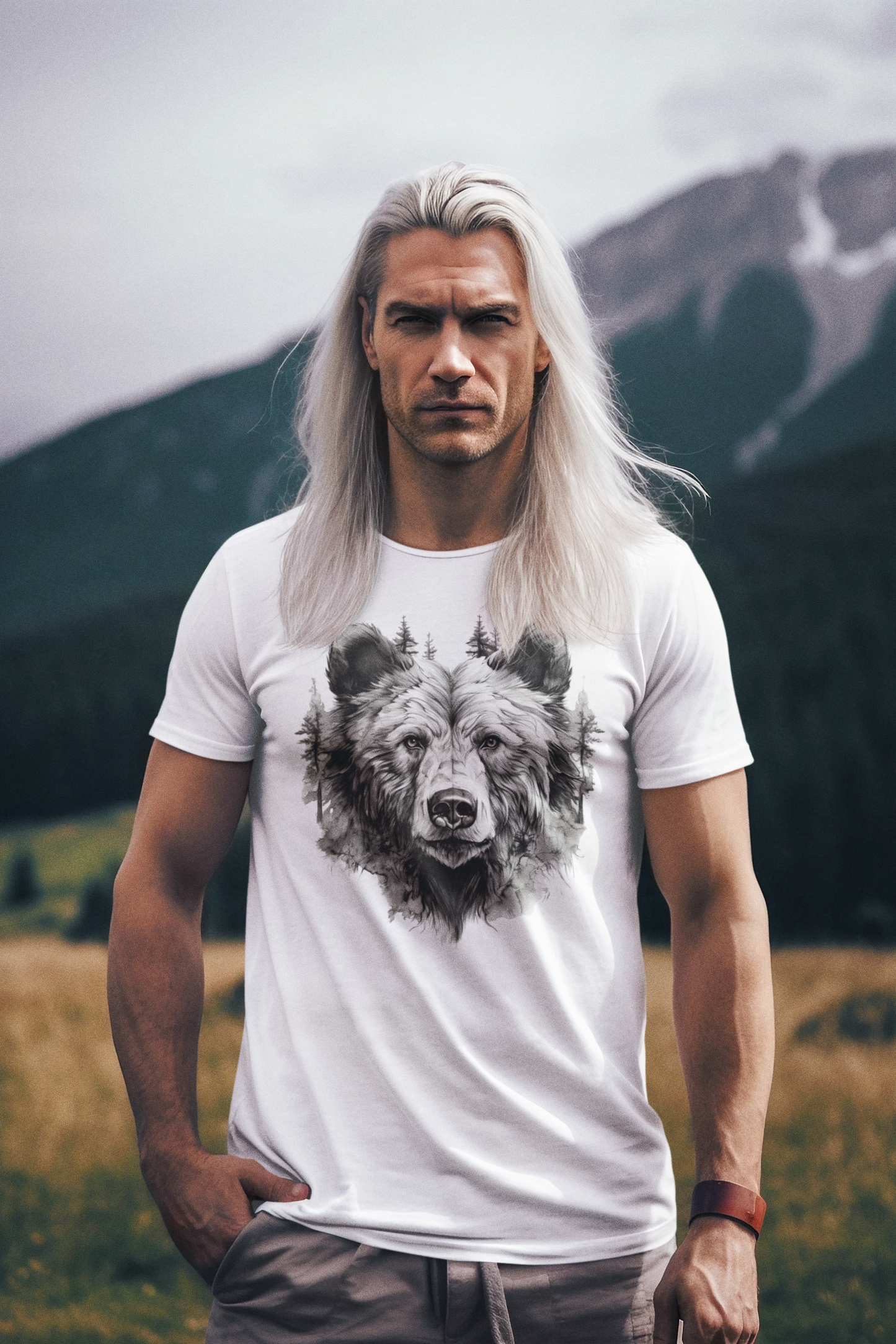 100% Organic Cotton T-shirt - Wild Design - Bear Mix With Nature - Unisex